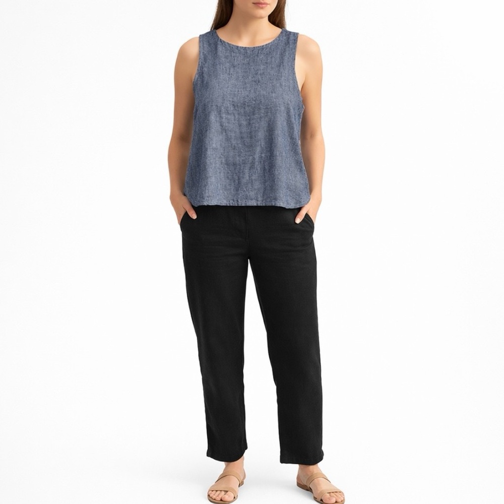 Sigrid Olsen Linen Tank Top Blue Size Medium NWT Lagenlook Beach Cruise